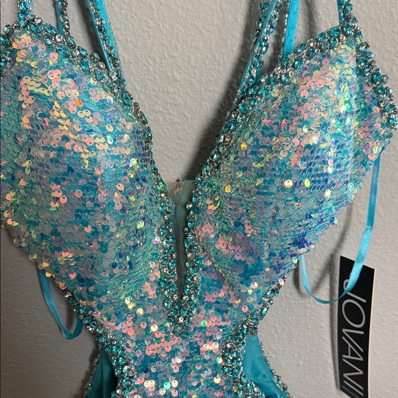 Jovani Iridescent Turquoise Sequin Cutout Dress BNWT - Picture 2 of 6